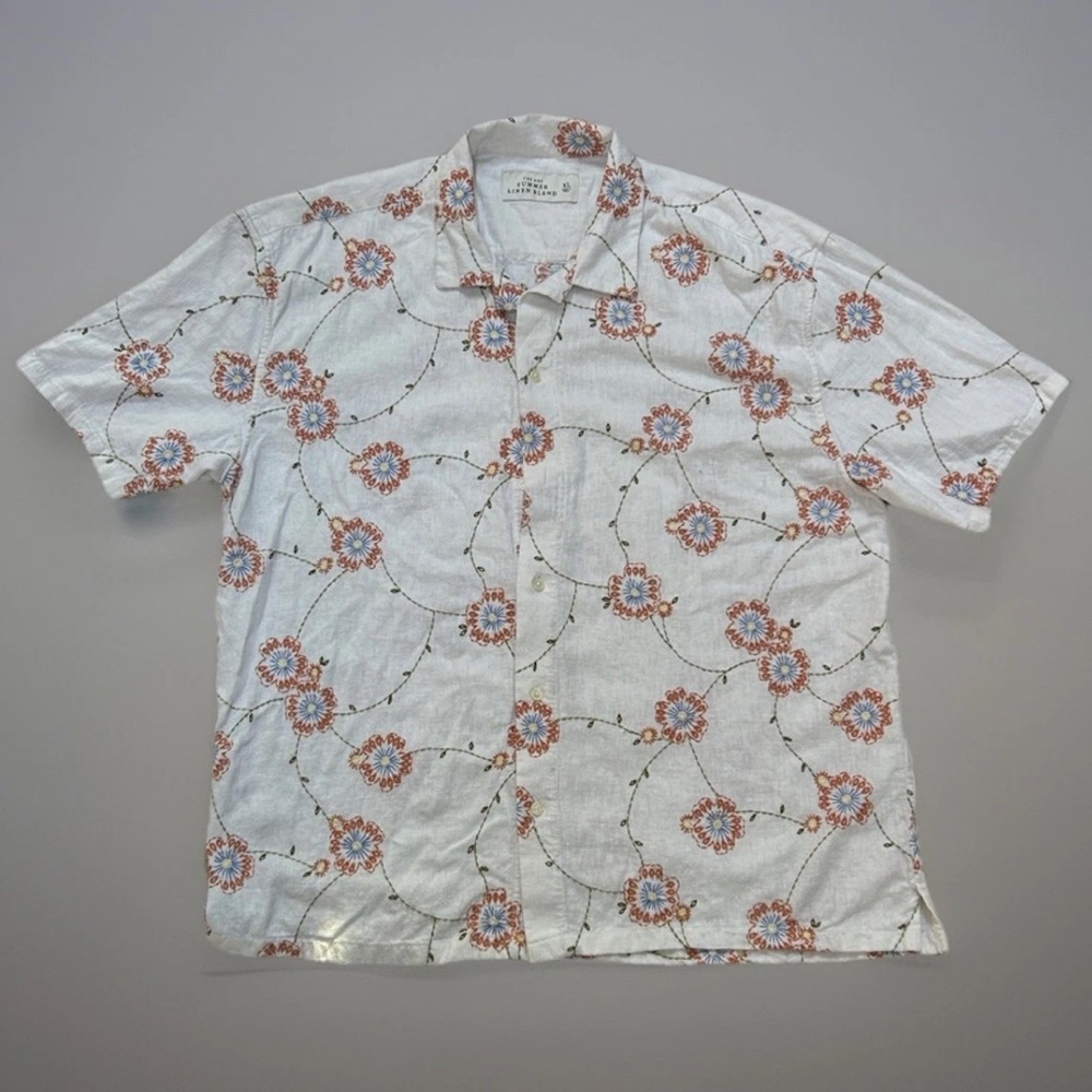 Abercrombie & Fitch Men's A&F Summer Linen Blend Embroidered Button Up Shirt